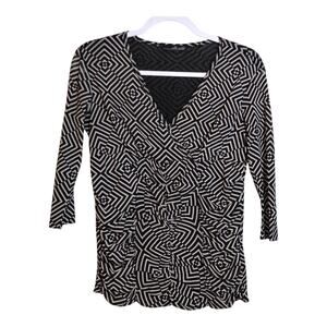 Willi Smith Geometric Black and White Faux Wrap Women's Top Size Small